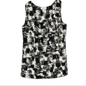 Ann Taylor LOFT Top Blouse Black Gray White Print Sleeveless Blouse Top Small